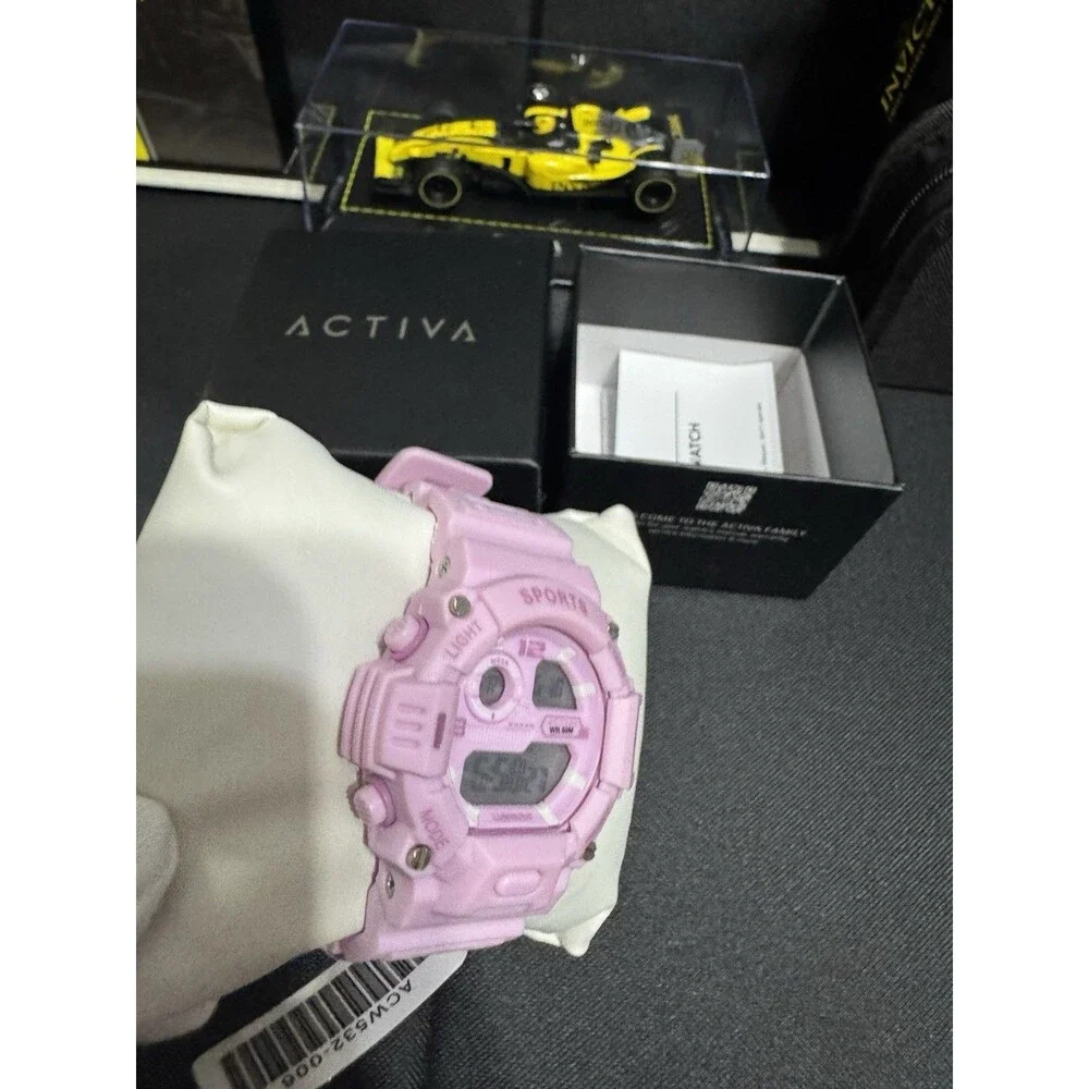 Pink Activa Sports Women's/Kids Digital Quartz Resin Strap Watch 50m WR w/ Box